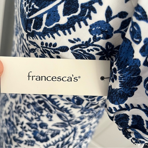 Miami of Francesca’s Square Neck Midi Dress Small Blue Front Slit Quiet Luxury - Picture 5 of 13